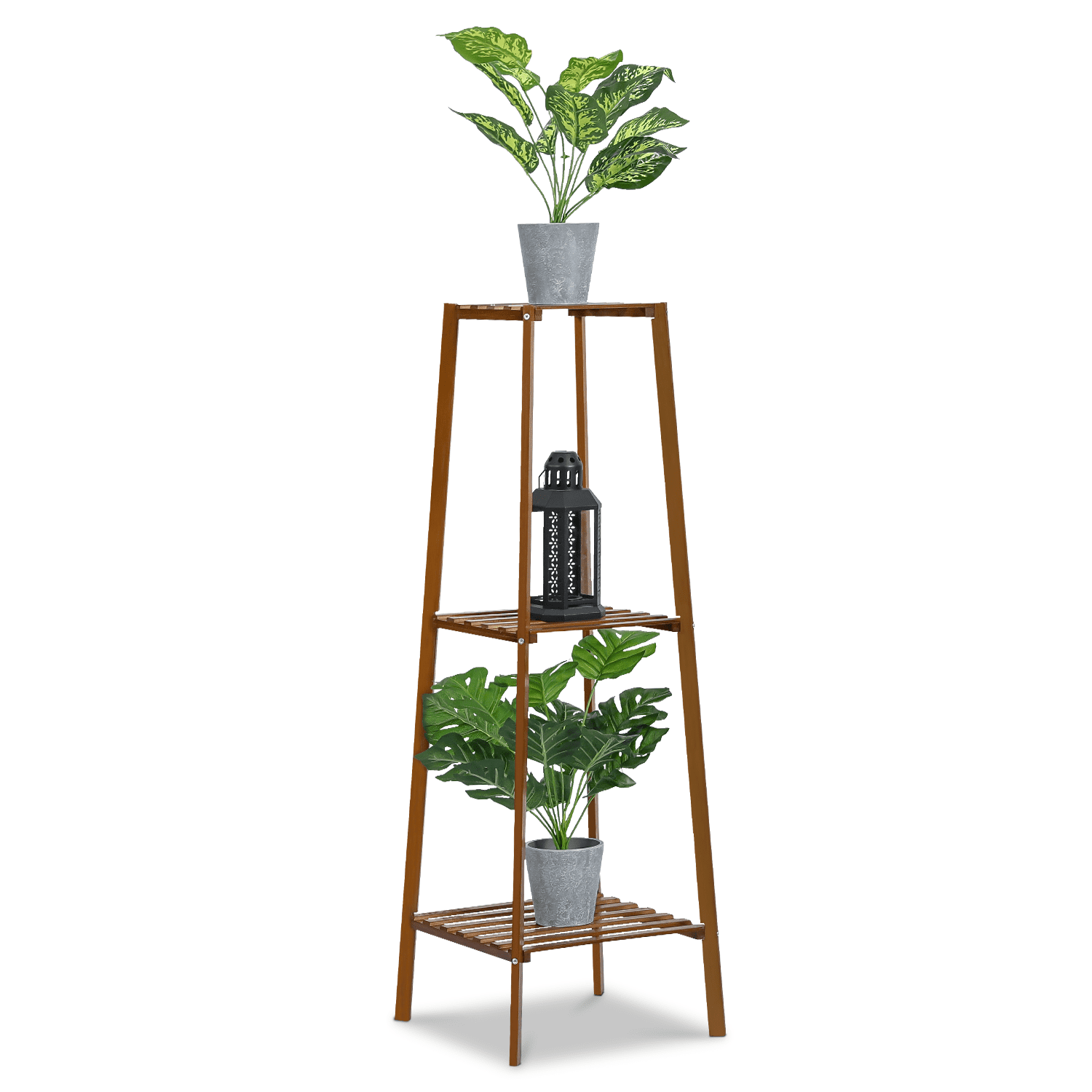 MoNiBloom Bamboo 3 Tiers Trapezoid Plant Stand, Display Rack, Flower Storage Shelf, Brown, for Home