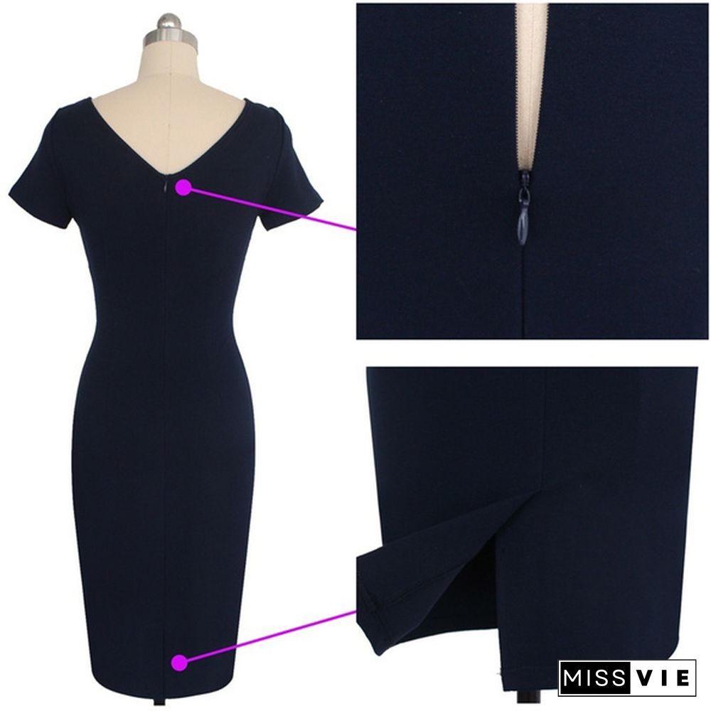 Womens Elegant Optical Illusion Patchwork Contrast Slim Casual Work Office Business Party Bodycon Pencil Dress