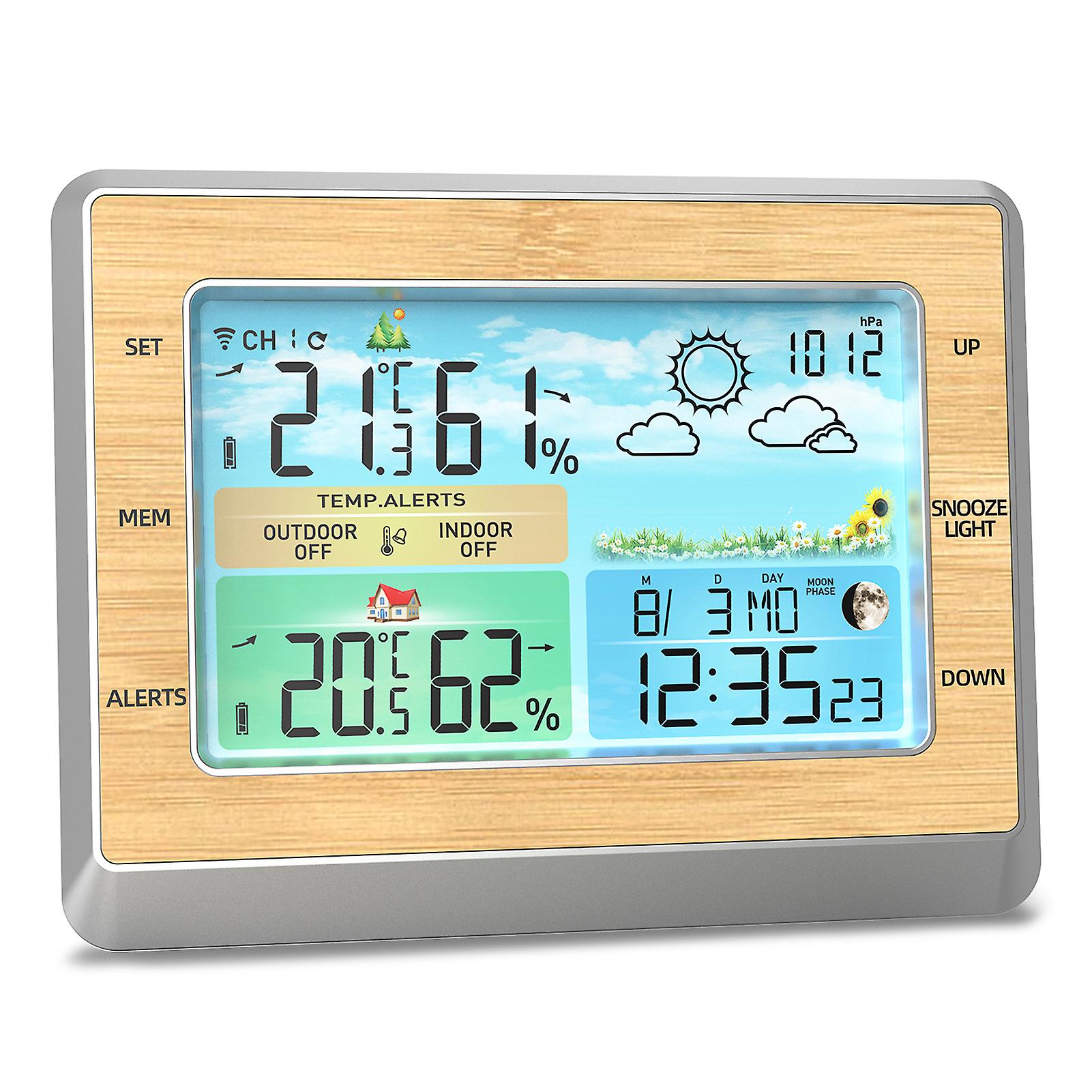 Burlywood Weather Station Wireless Indoor Outdoor Thermometer 6 Inch Color Led Display Temperature Humidity Monitor With Barometric Pressure Usb Charg