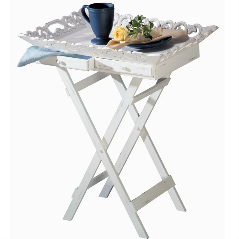 Actifo Romantic White Serving Tray with Stand with Two Drawers