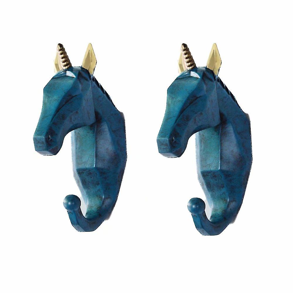 Punch-free Animal Key Coat Hooks 2 Pieces Retro Blue Unicorn)