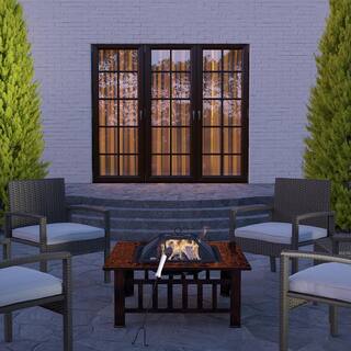 Fire Sense Foxdale 31.75 in. W x 13.75 in. H Outdoor Wood Square Brushed Bronze Burning Fire Pit 64099