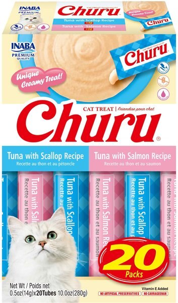 Inaba Churu Tuna Variety Pack Grain-Free Lickable Cat Treats， 0.5-oz tube， 60 count