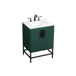 Timeless Home 19 in. W x 24 in. D x 33.5 in. H Bath Vanity in Green with Ivory White Quartz Top TH97648MGN