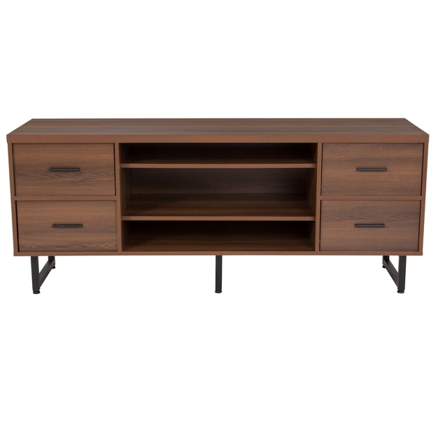 Emma And Oliver Three Shelf And Four Drawer Tv Stand In Rustic Wood Grain Finish