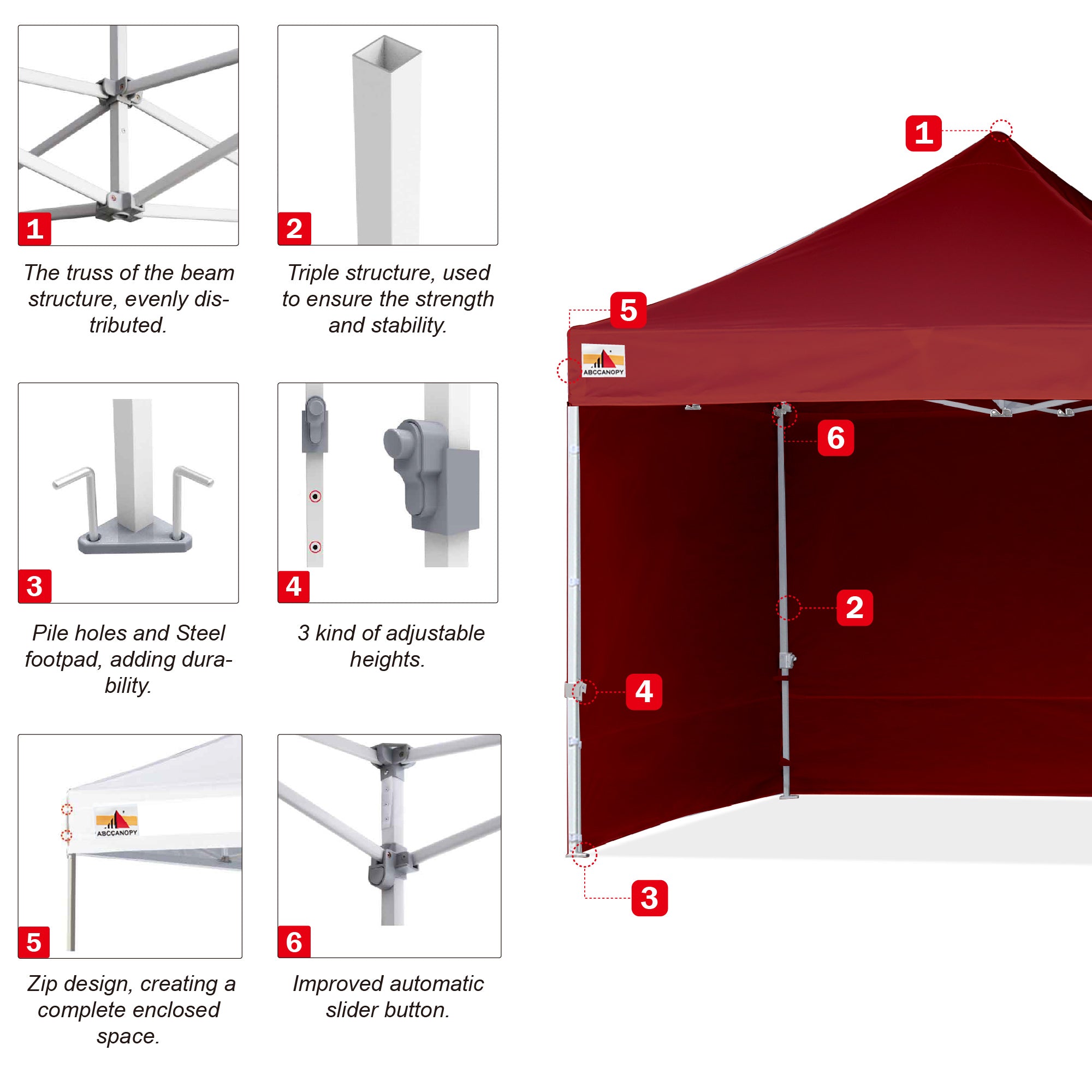 ABCCANOPY 10 ft x 10 ft Metal Pop-Up Commercial Canopy Tent with walls, Burgundy