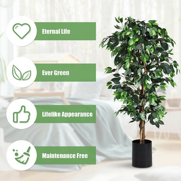 Costway 4 Feet/6 Feet Artificial Ficus Silk Tree Wood Trunks Green