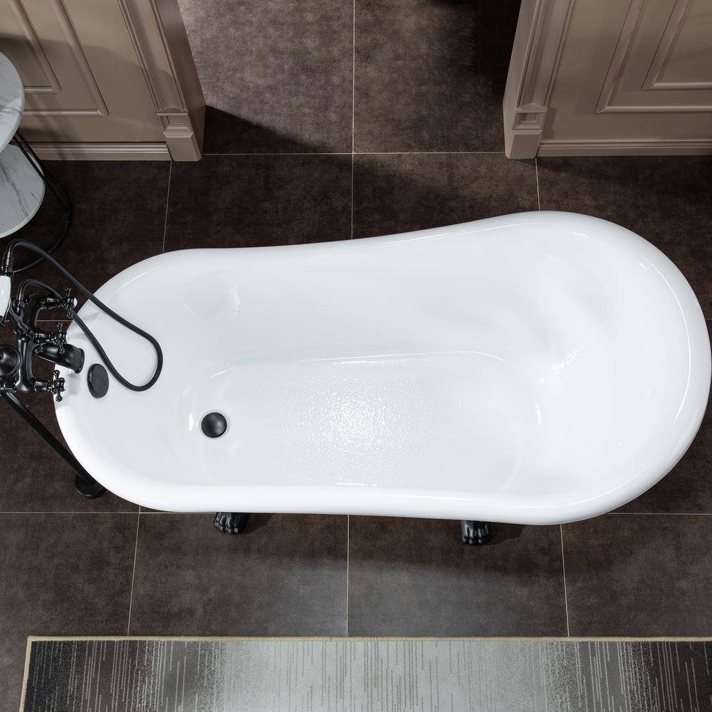 WOODBRIDGE Dover 54 in. Heavy Duty Acrylic Slipper Clawfoot Bathtub White Faucet Claw Feet Drain  Overflow in Oil Rubbed Bronze HBT7009