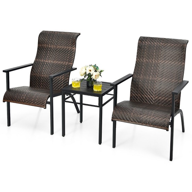 Tangkula 3pcs Rattan Bistro Chair Set Patio Furniture Set W table