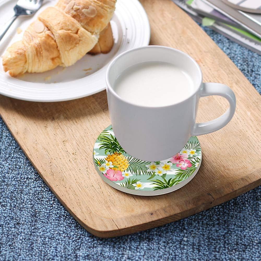 Printed Round Tropical Flowers Ceramic Coasters With Cork-backed For Coffee Drink Cup Mat Absorbent Stone Coaster Set Of 1/2/4