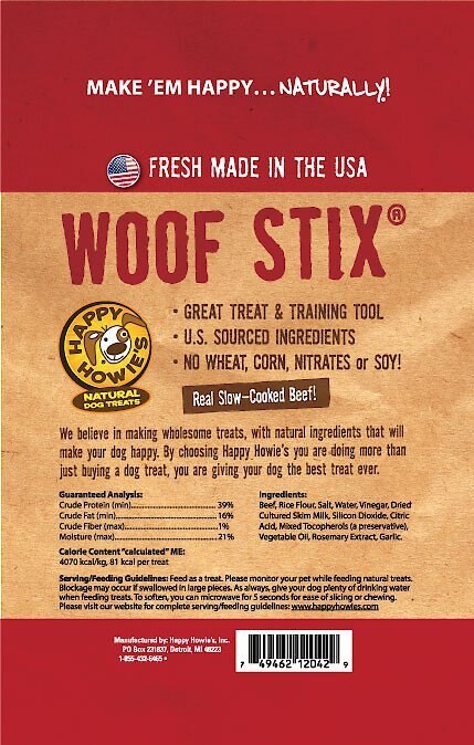 Happy Howie's Beef 6-in Woof Stix Dog Treats