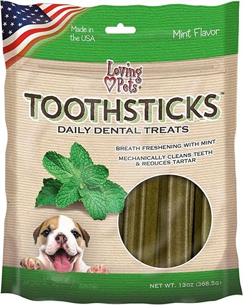 Loving Pets Toothsticks Large Mint Daily Dog Dental Treat， 13-oz bag