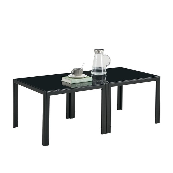 Set of 2 Square Center Table Modern 23.23-inch Coffee Table with Tempered Glass Tabletop End Table with Metal Frame