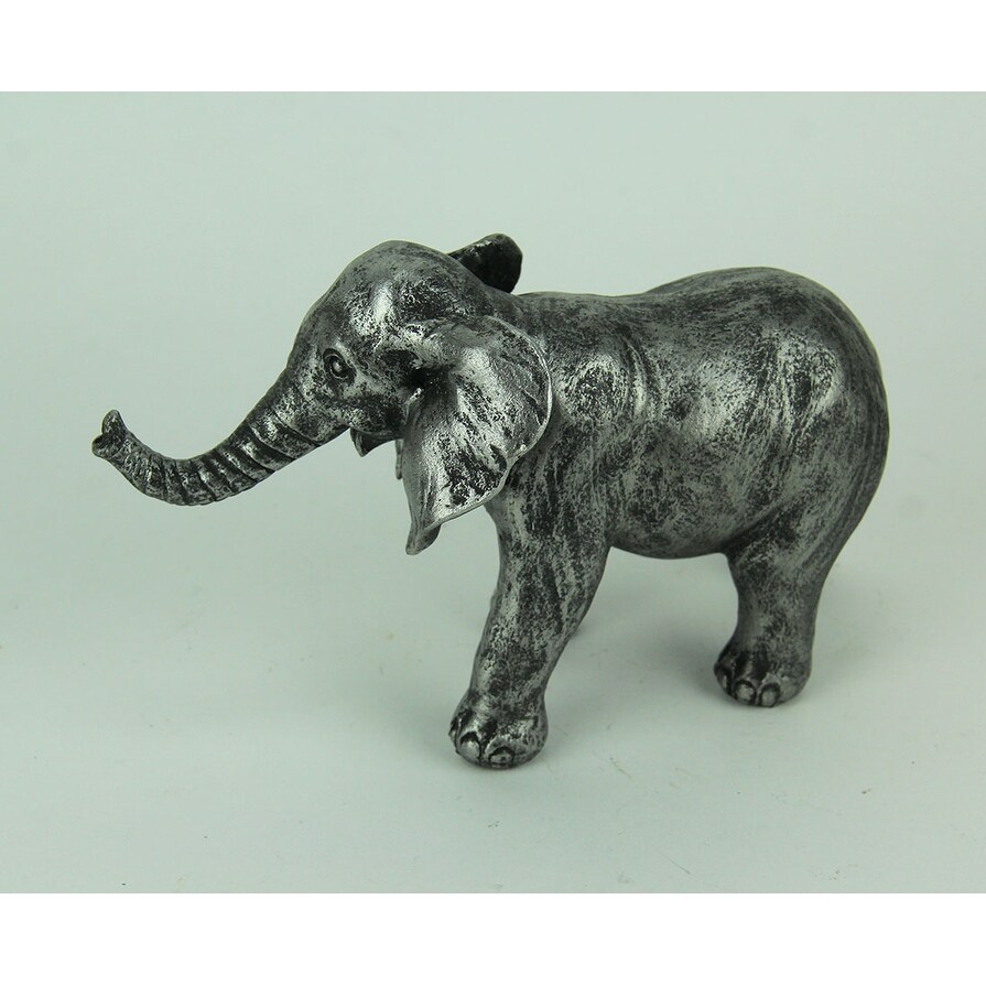 Antique Silver Finish Walking Trunk Up Elephant Statue   5.25 X 9 X 3.5 inches