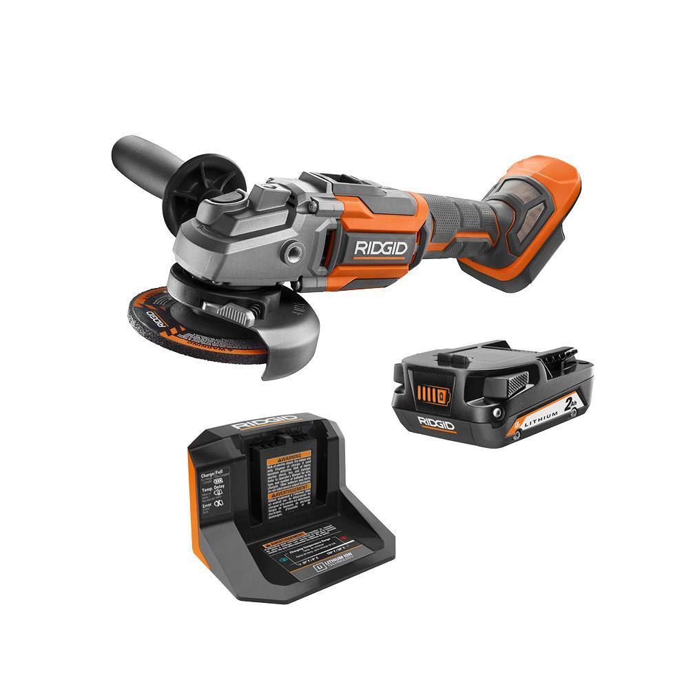 RIDGID 18V OCTANE Brushless Cordless 4-12 in. Angle Grinder Kit with 18V Lithium-Ion 2.0 Ah Battery and Charger R86042B-AC9302