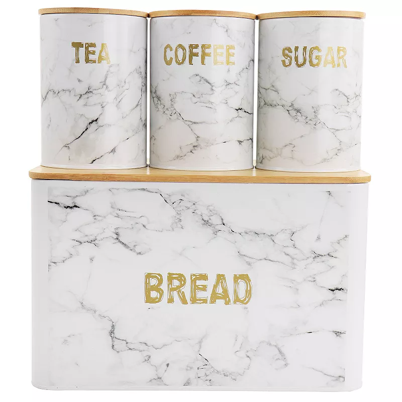 MegaChef Pro Kitchen Food Storage and Organization 4 Piece Iron Canister Set in Marble