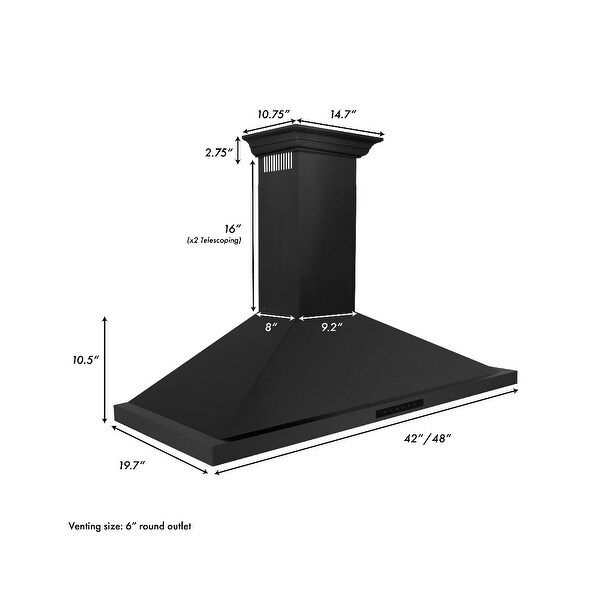 ZLINE Black Stainless Steel Convertible Vent Wall Mount Range Hood