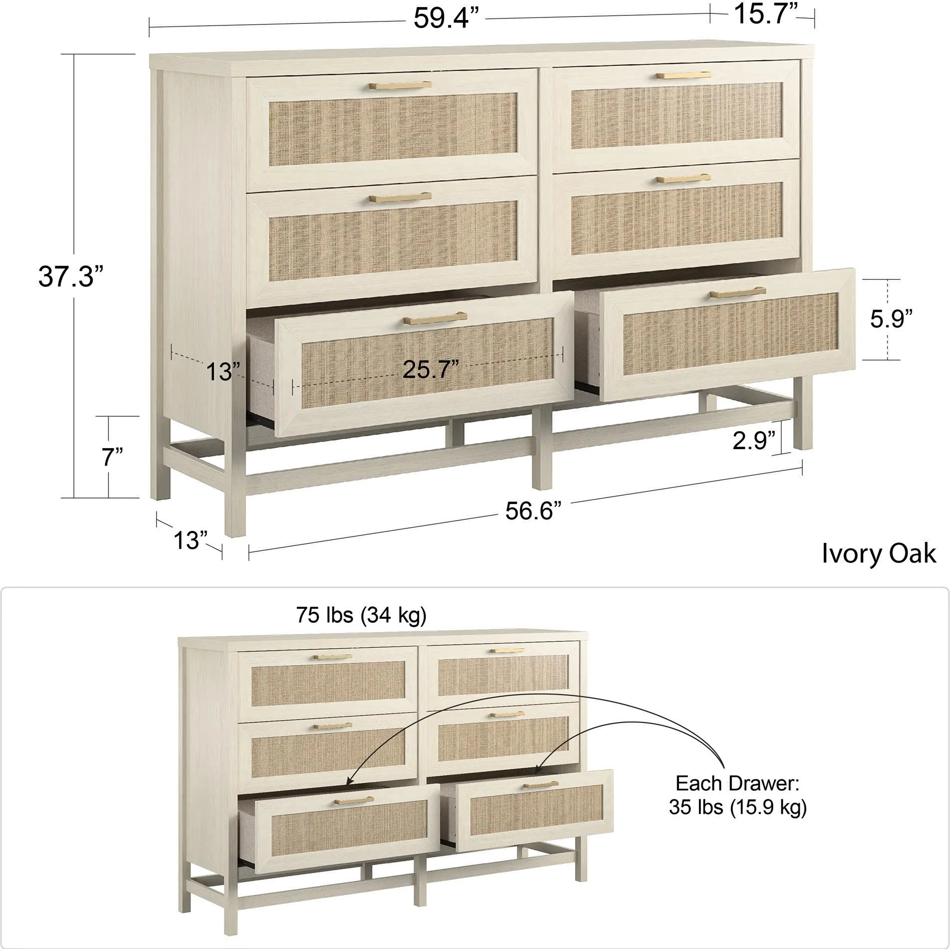 Lennon Brown Six Drawer Dresser