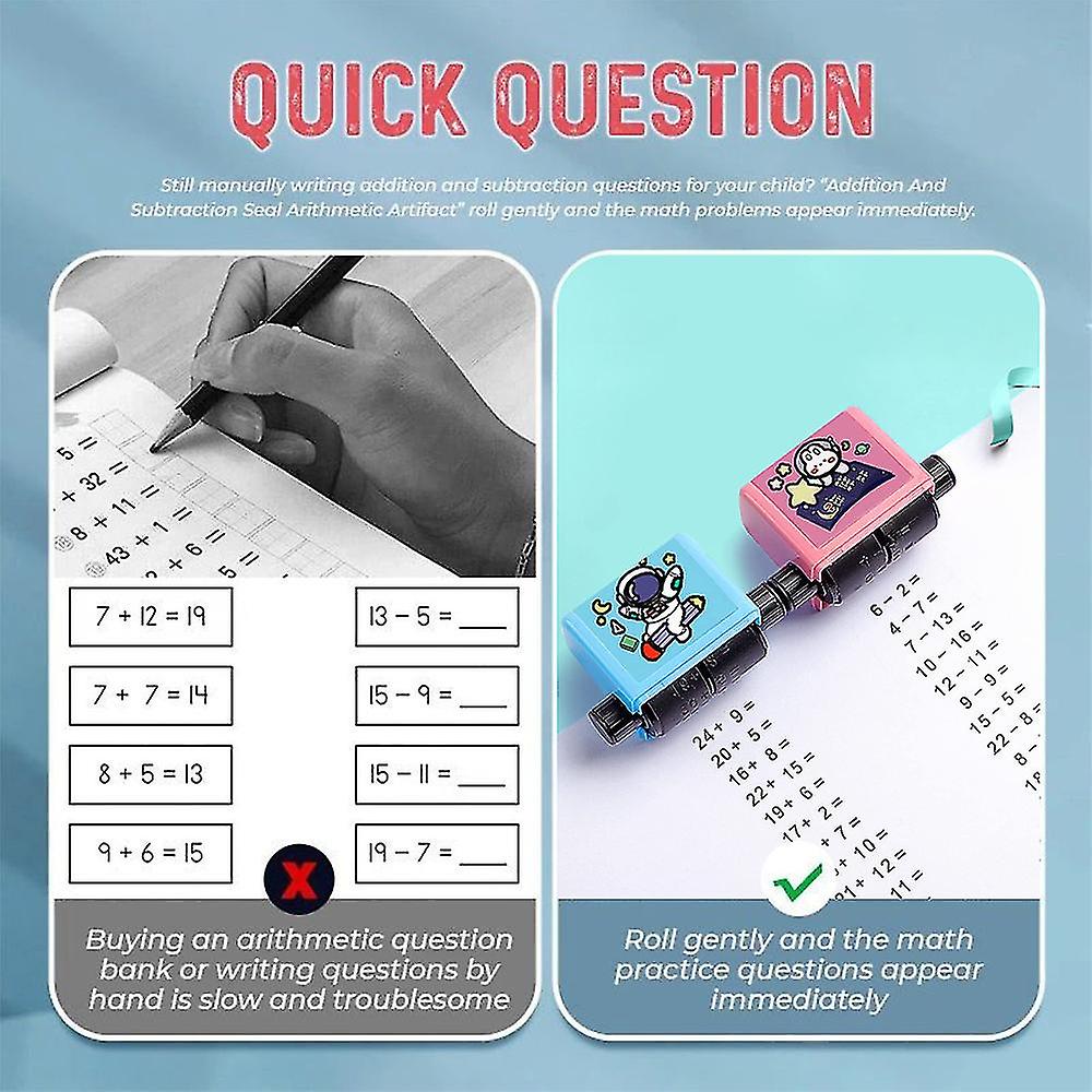 2pcs Smart Roller Digital Teaching Stamp Addition And Subtraction Math Practice Questions With Printing Oil