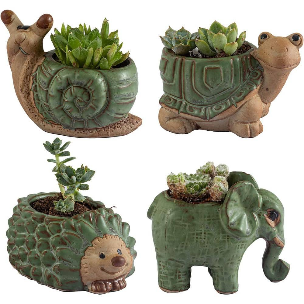 Cubilan Small Succulent Pots with Drainage， Ceramic Animal Planter， Indoor Plant Pots， Cactus/Bonsai Small Flower Pots B097BQTPZH