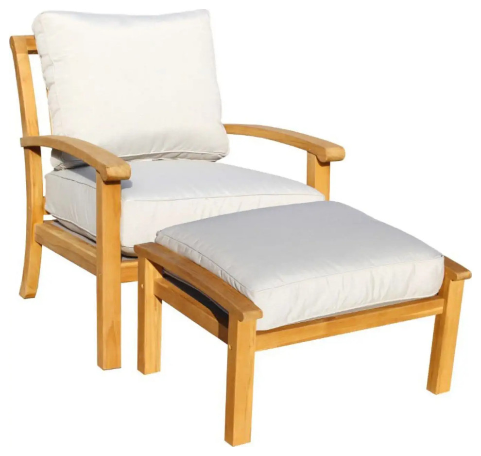 Outdoor Lounge Chair With Ottoman  Teak Wood Frame With Olefin Fabric Cushion   Transitional   Outdoor Lounge Chairs   by Decor Love  Houzz