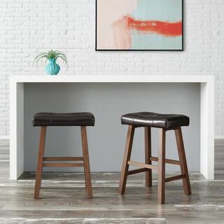 StyleWell Backless Saddle Seat Faux Leather Upholstered Counter Stool in Dark Brown (Set of 2) DP18027