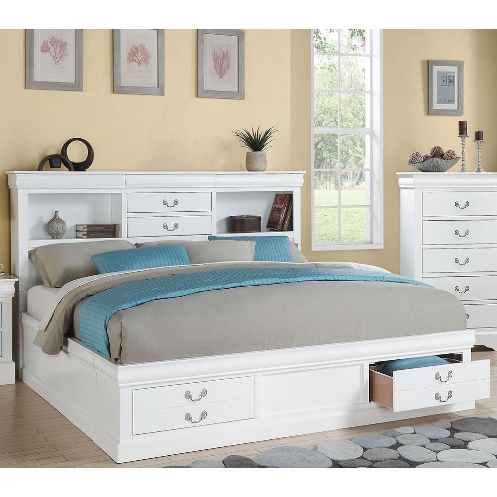 Queen Size Platform Bed Storage Bed with Drawers and Storage Headboard