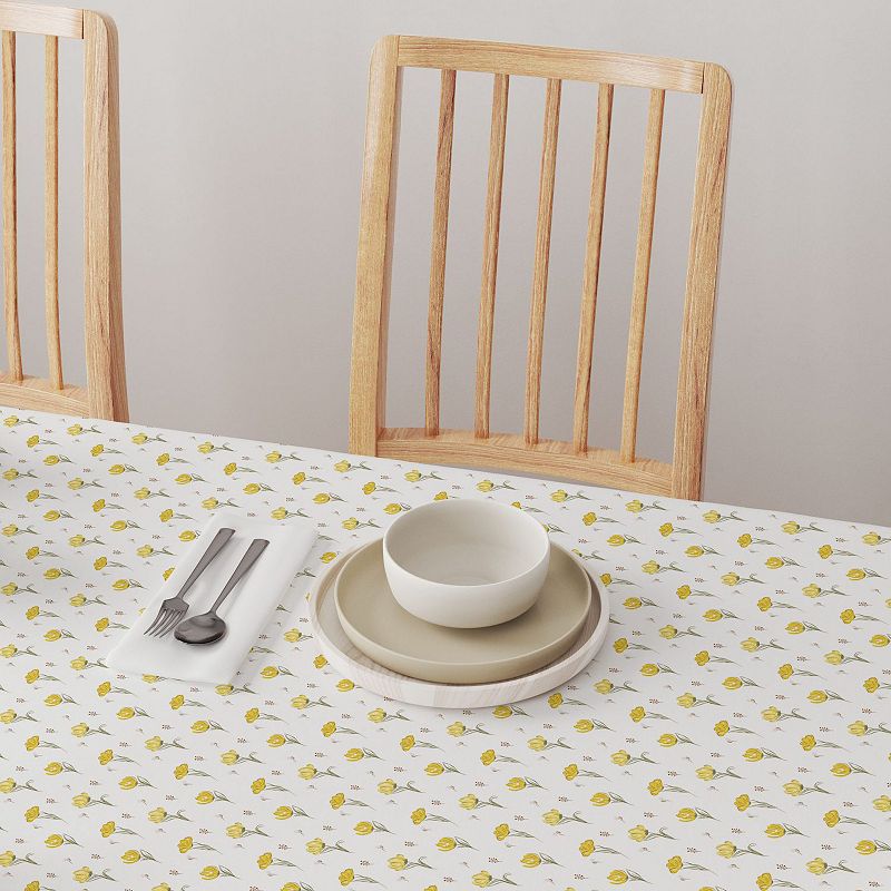 Square Tablecloth， 100% Polyester， 54x54， Hand Drawn Yellow Tulips