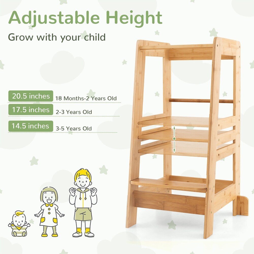 Gymax Kids Kitchen Step Stool Kids Standing Tower with Safety Rails