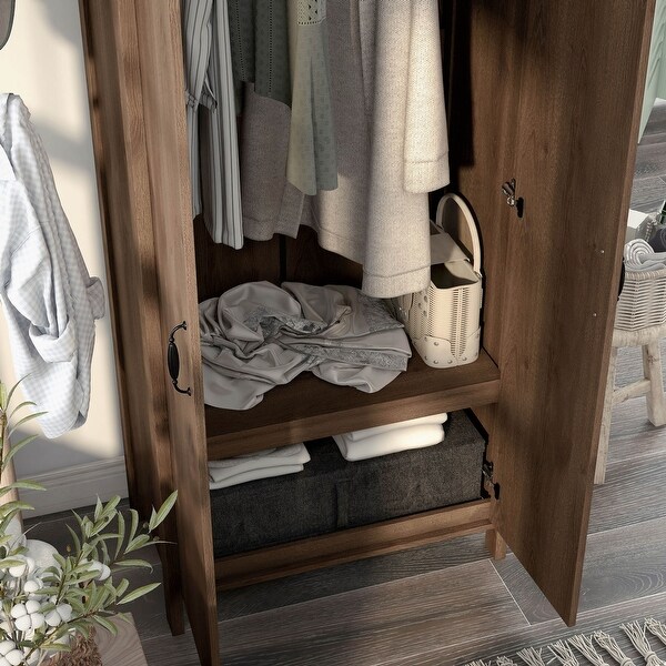 DH BASIC Rustic Double-door Wardrobe Closet with Shelves by Denhour - - 33896150