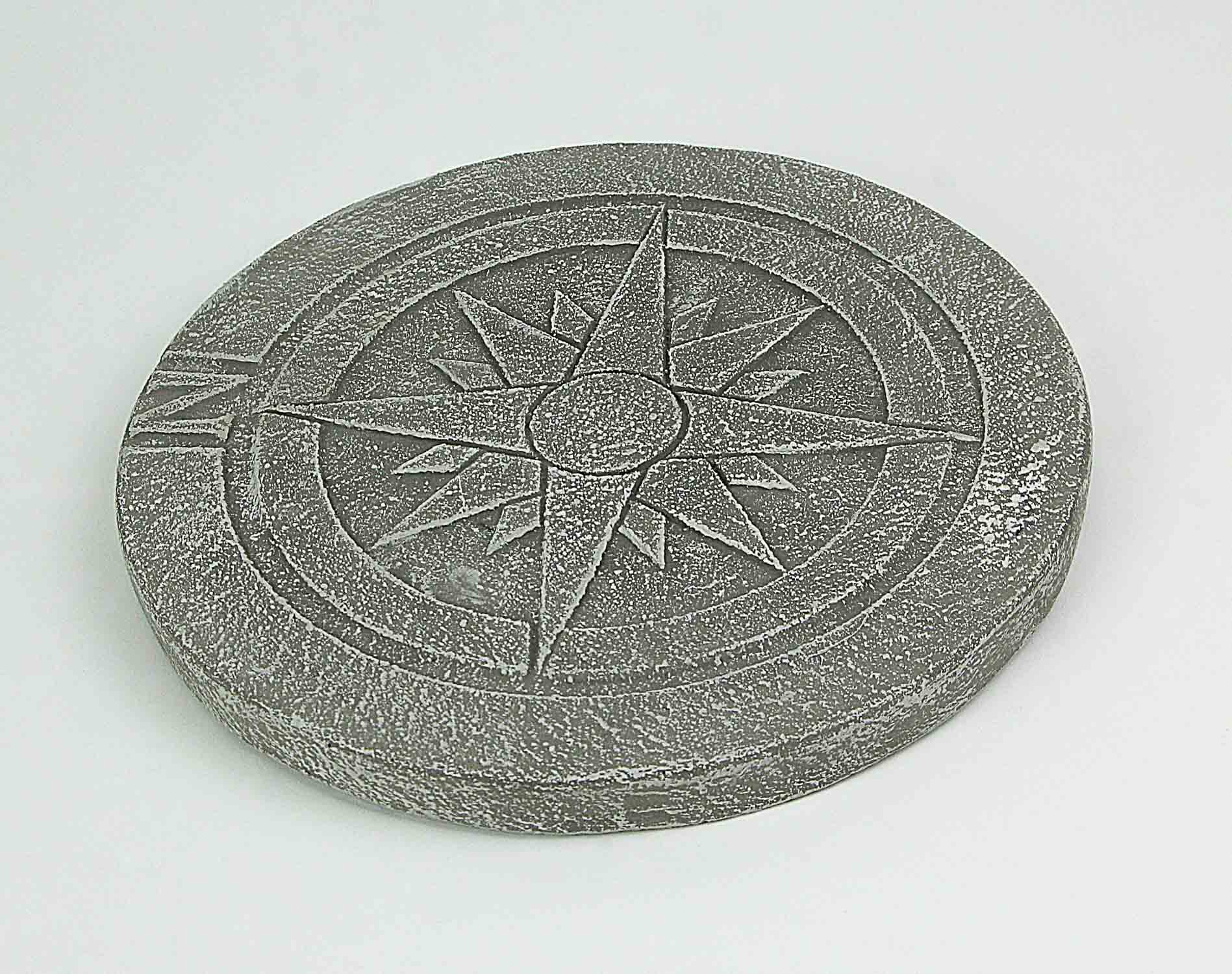 Zeckos Compass Rose Design Natural Gray Finish Round Cement Stepping Stone/Wall Hanging