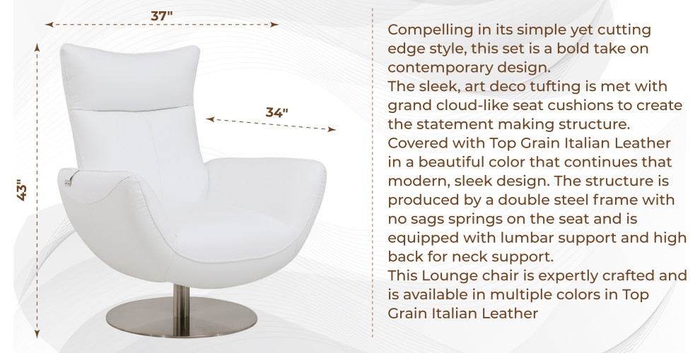 Zeno Italian Top Grain Leather Swivel Lounge Chair   Contemporary   Armchairs And Accent Chairs   by Luxuriant Furniture  Houzz