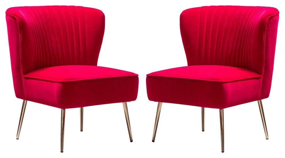 Set of 2 Accent Chair  Angled Legs With Velvet Seat  ampChanneled Back   Midcentury   Armchairs And Accent Chairs   by Decor Love  Houzz