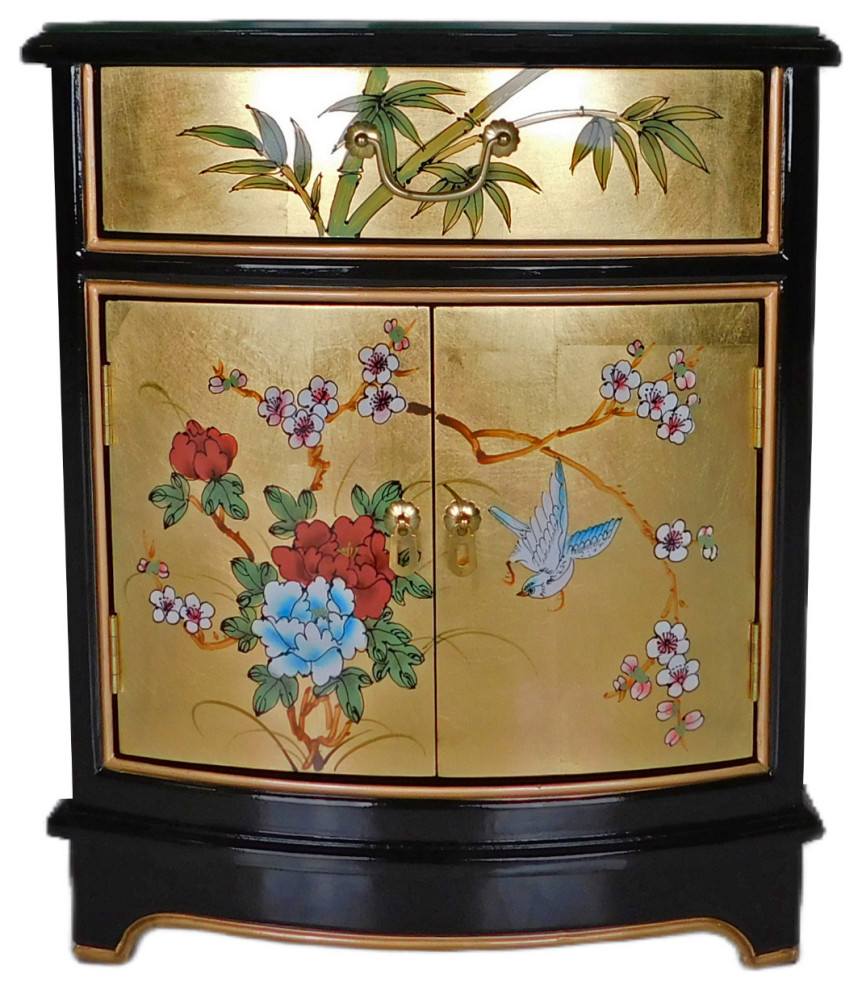 Oriental End Table Painted Bird and Flower Gold Leaf.   Asian   Side Tables And End Tables   by Oriental Furnishings  Houzz