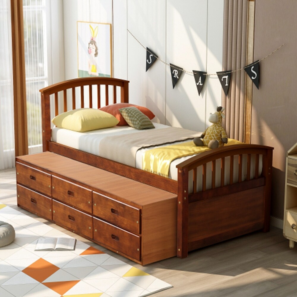 Solid Wood Platform Storage Bed with Drawers