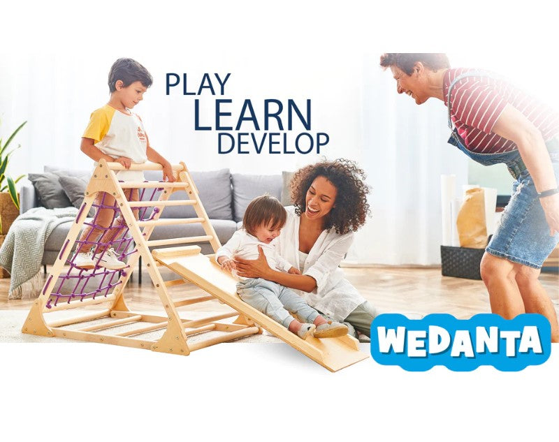 WEDANTA Climbing Toys for Toddlers 4 in 1 - Triangle Climber with Ramp - Baby Climber - Wooden Toddler Climbing Set 4 in 1 - Toddler Climbing Toys Indoor - Climbing Triangle Kids - Pyramida