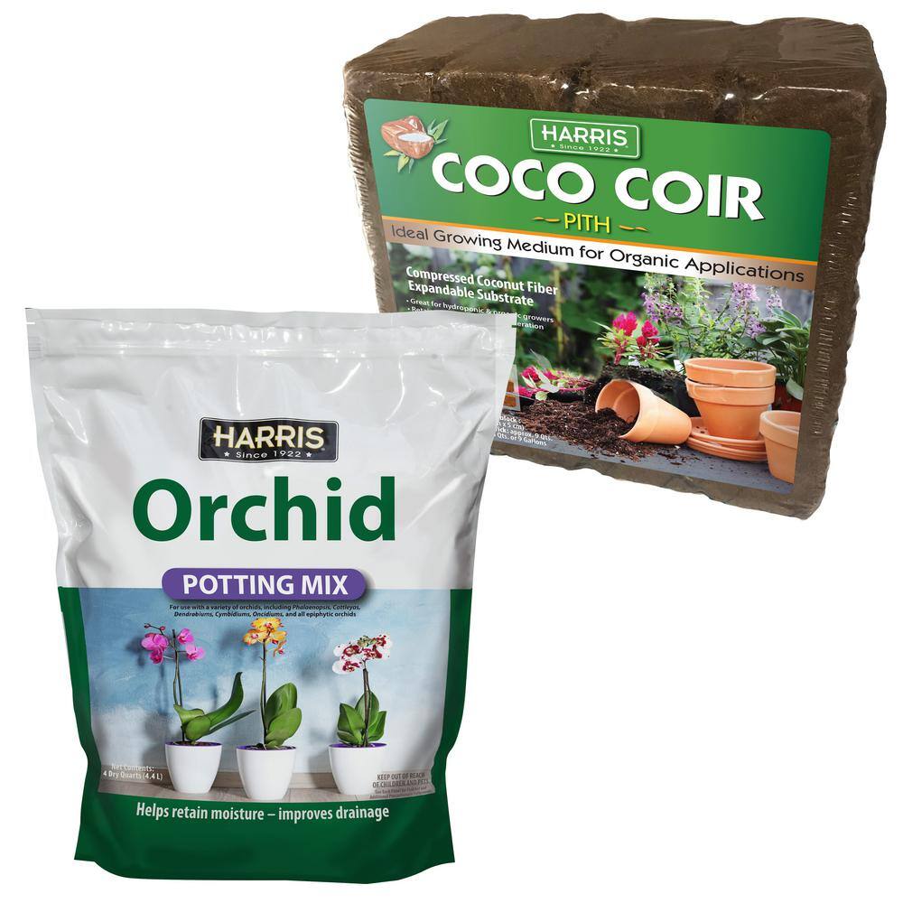 Harris 9 Gal. Expanding Coco Coir Pith (4 Brick pack)  4 Qt. Premium Orchid Potting Mix COCO4-ORCHID