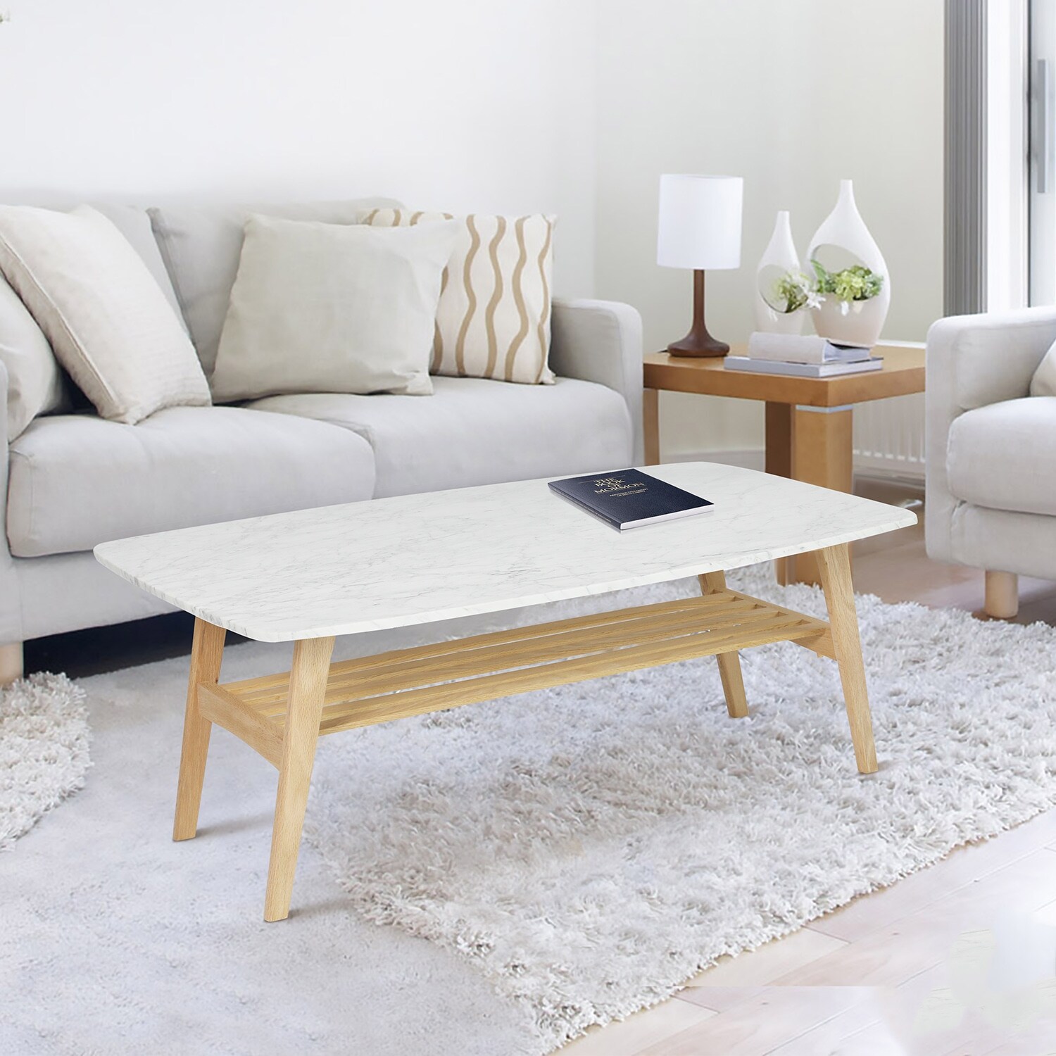 Beautiful Italian Carrara White Marble Coffee Table For A Modernized And Stylish Living Room