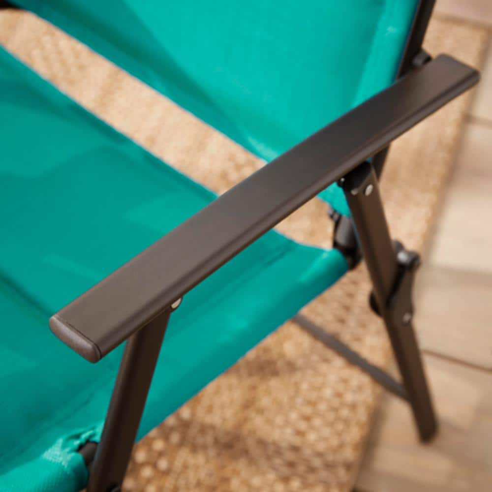 StyleWell Mix and Match Steel Padded Sling Folding Outdoor Patio Dining Chair in Emerald Coast Green (2-Pack) FDS50249-2PK-EC