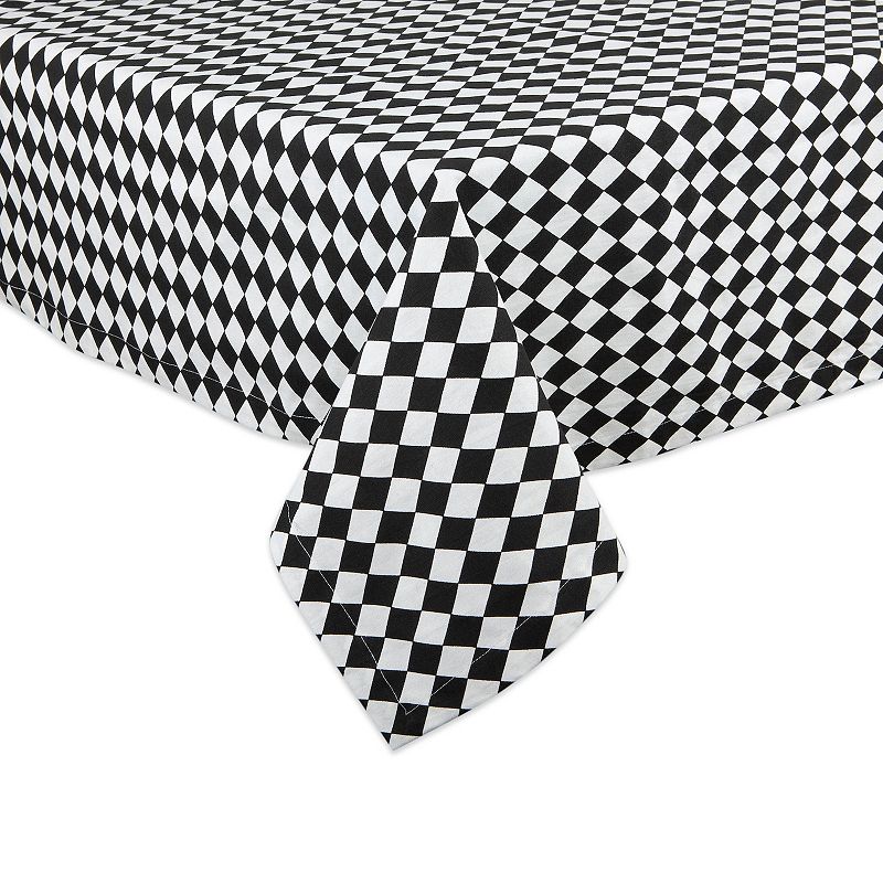 120 Black and White Diamond Pattern Print Cotton Tablecloth