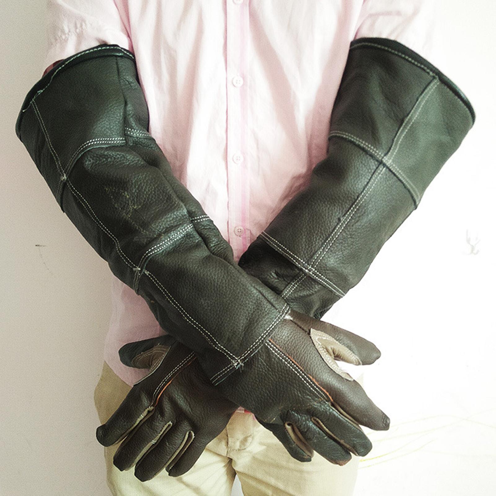 Long Leather Animal Handling Gloves Protect Scratch