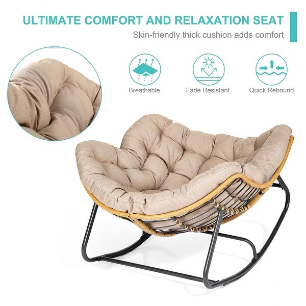 Outdoor Rocking Chair，Patio Egg Rocking Chair，Indoor Papasan Chair，Rattan Wicker Lounge Chair，Comfy Modern Royal Chair