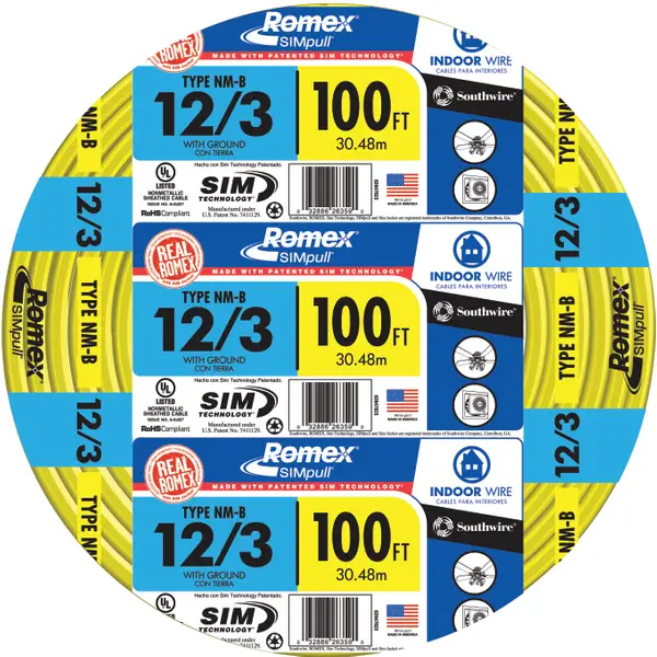 Southwire Romex SIMpull NM-B 12/3 Indoor Wire with Ground