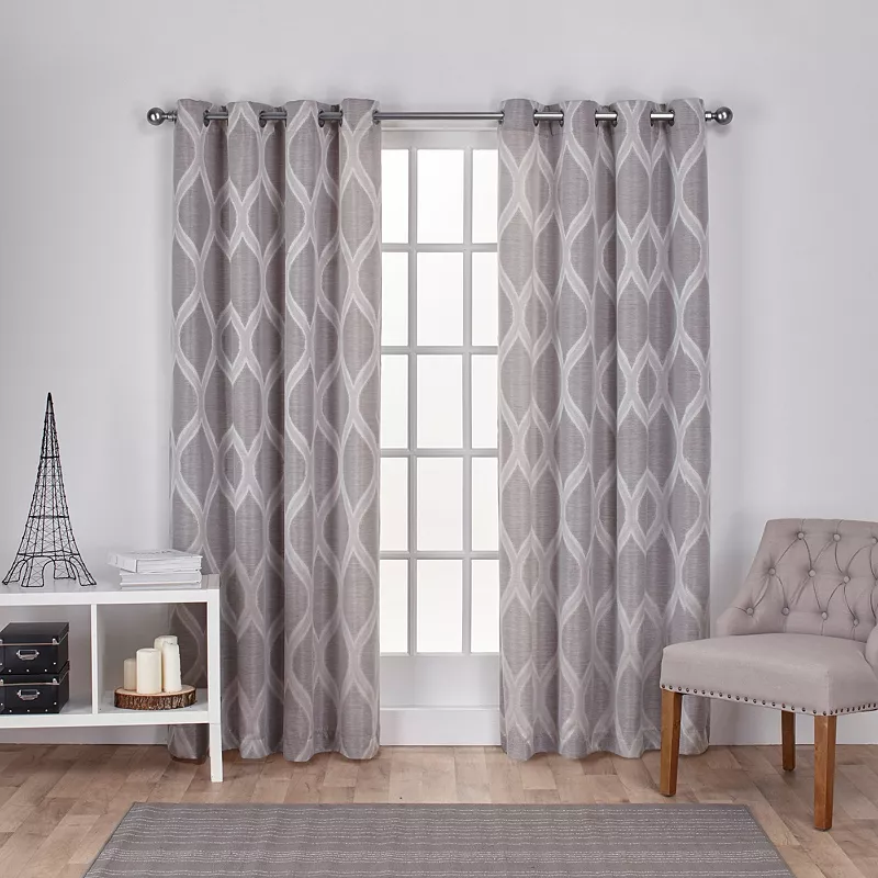 Exclusive Home 2-pack Montrose Ogee Geometric Textured Linen Window Curtains