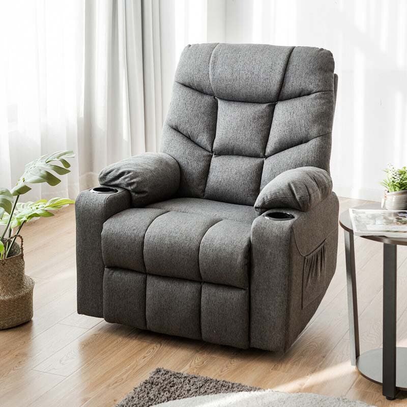 Heated Power Lift Recliner Fabric Massage Reclining Sofa, Elderly Lift Chair with 8 Point Massage, 2 Side Pockets Cup Holders, USB Port