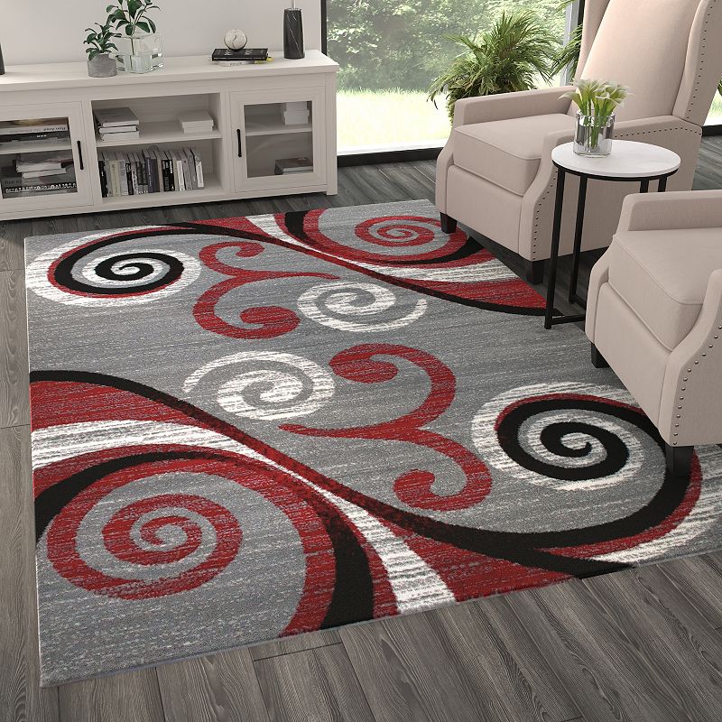 Masada Rugs Masada Rugs Stephanie Collection 6'x9' Area Rug with Modern Contemporary Design in Red， Gray， Black and White - Design 1100