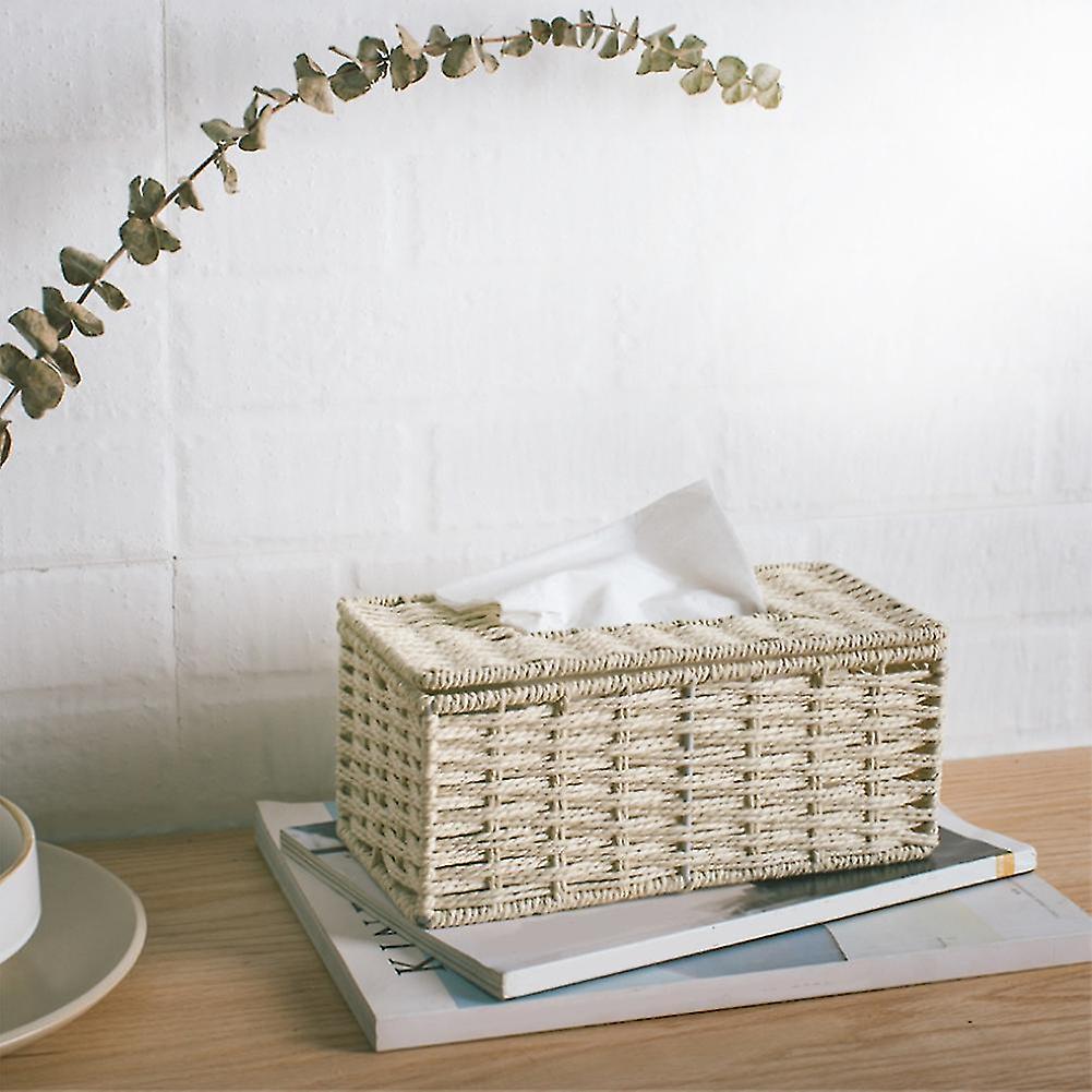 Rattan Tissue Box， Vintage Napkin Holder， Case Clutter Storage Container Cover， Living Room Desk De