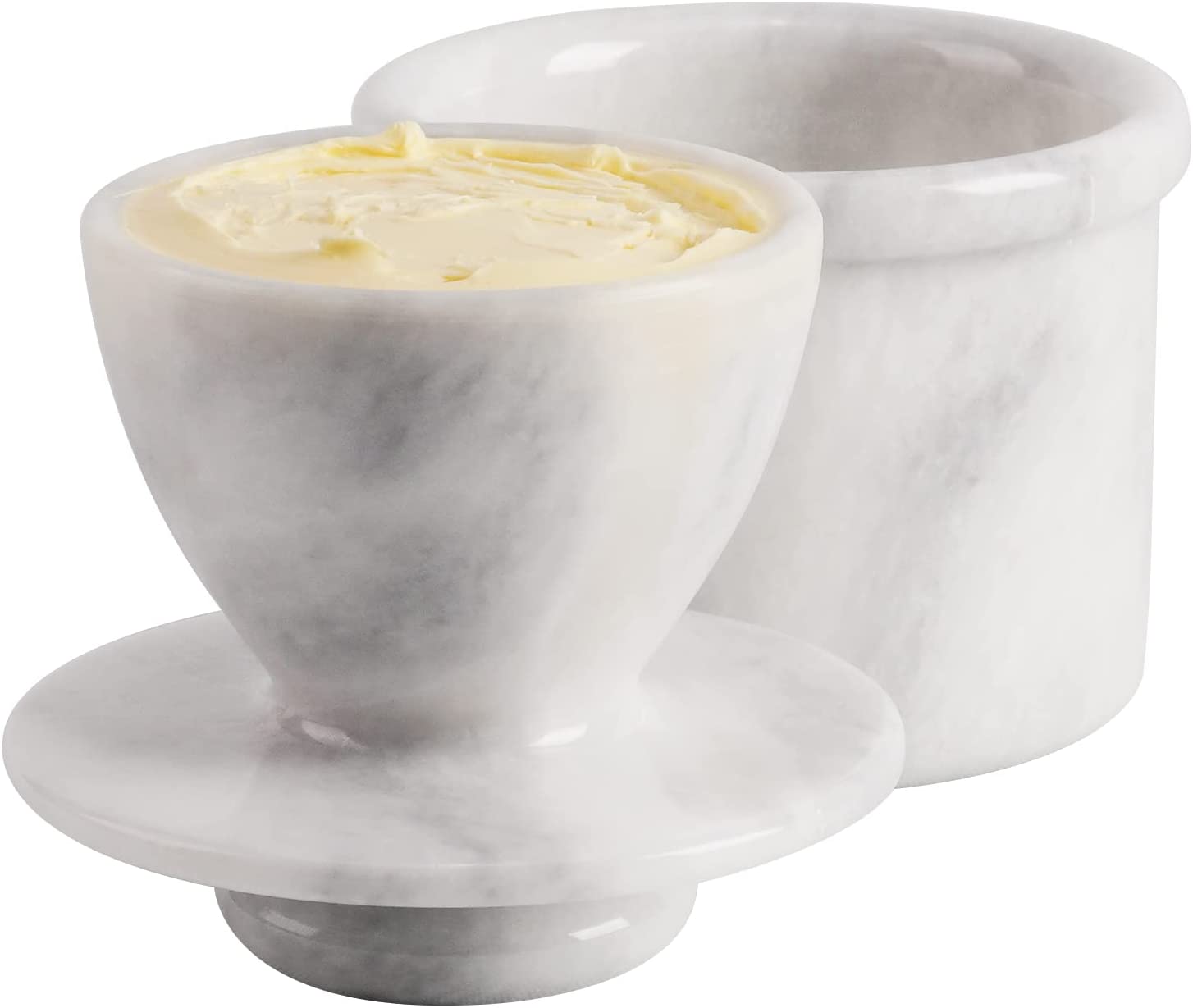 Butter Dish Cover Pot White Handmade Marble French Butter Storage Crock Keeper for Kitchenware