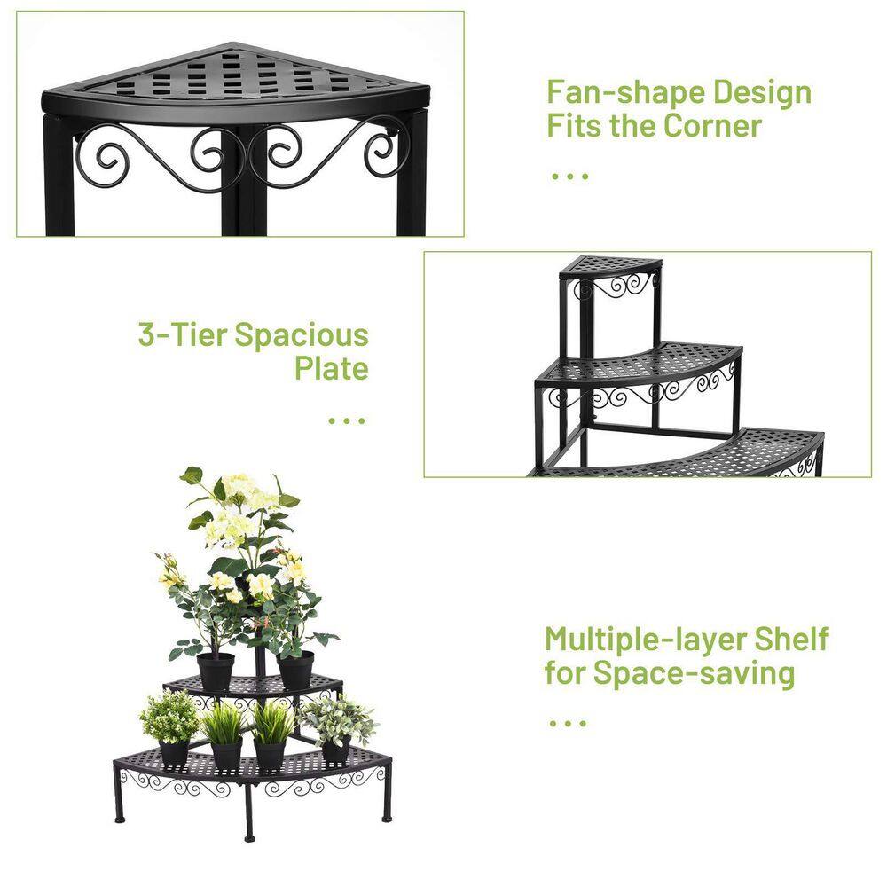 Alpulon Black Metal Corner Flower Ladder Plant Stand (3-Tier) ZY1C0496