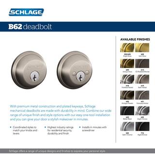 Schlage Satin Chrome Light Commercial Double Cylinder Deadbolt B62CS G 626